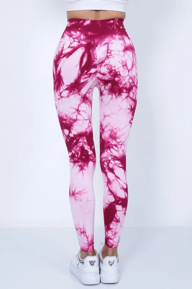 Kadın Yüksek Bel Batik Desenli Toparlayıcı Fitness Tayt 16160 0031-25 - 6