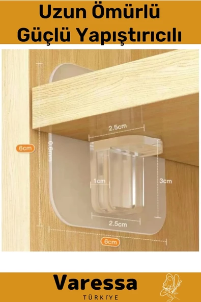 Premium Seri Ev Mutfak İş Yeri Yapışkanlı Dayanıklı Dolap İçi Raf Tutucu Seti - 4