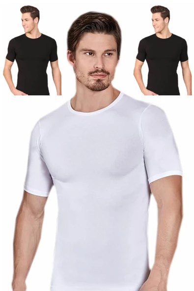 Berrak 3 Lü Paket Erkek Elestan Sıfır Yaka Kısa Kol Badi Tişört 1024 ürün görseli