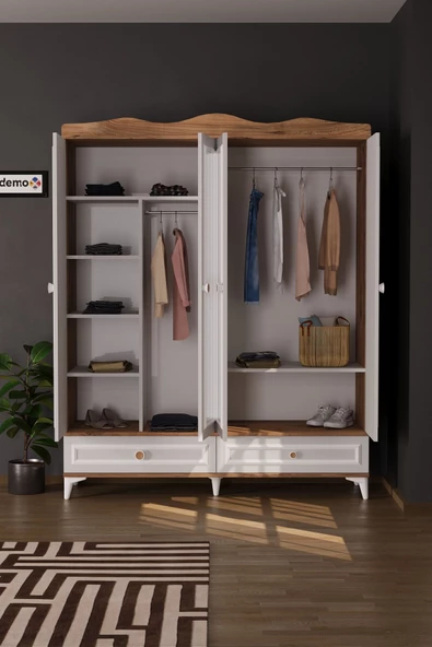 Evdemo Nova 4 Kapaklı 2 Çekmeceli Aynalı Gardırop Atlantik Çam - 3