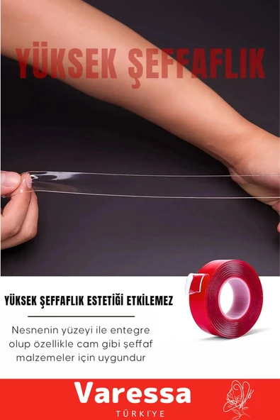 Premium Ekstra Güçlü Çok Amaçlı Çift Taraflı Tamir Dış Mekan Montaj 2mt Silikon Şeffaf Bant 2 Adet - 5