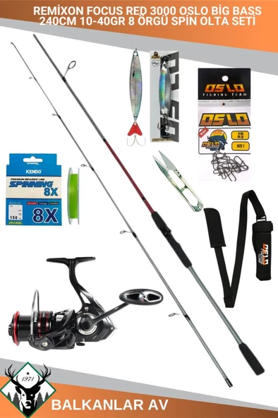 Oslo Big Bass 240cm 10-40gr Remixon Focus RED 3000 8 Örgü Spin Olta Seti - 1
