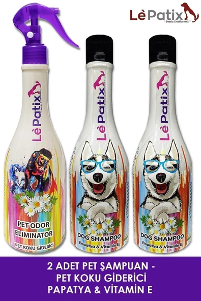 Le Patix Kötü Koku Giderici Sprey ve Köpek Şampuanı Seti - Tüy Dökülme ve Topaklanma Önleyici (400 ml x 3)