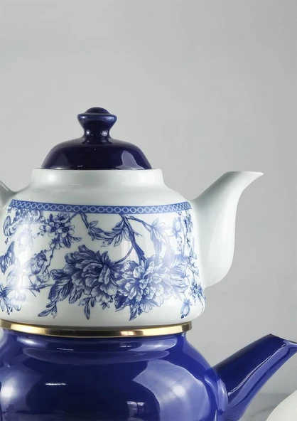 Alev Emaye Porselen Çaydanlık Takımı - Emaye Kettle Porselen Demlik - 3.5 Litre - 8