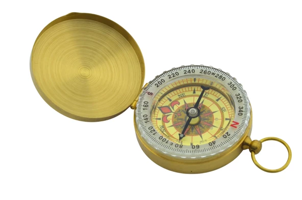 Yuvarlak Sarı Metal Kasa Su Geçirmez Fosforlu Dayanıklı Pusula (5cmx1.6cm) Defolu - 2