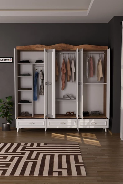 Evdemo Luna 6 Kapaklı 3 Çekmeceli Aynalı Gardırop Atlantik Çam - 3