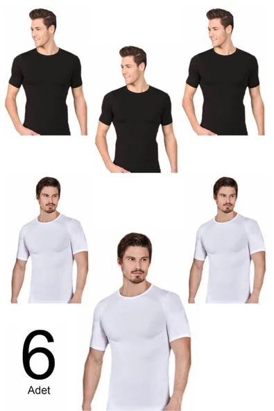 Berrak 6 Lı Paket Erkek Elestan Sıfır Yaka Kısa Kol Badi Tişört 1024 - 3