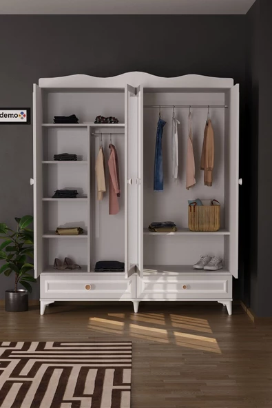 Evdemo Nova 4 Kapaklı 2 Çekmeceli Aynalı Gardırop Beyaz - 3