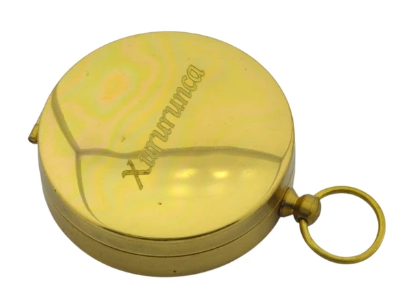 Yuvarlak Sarı Metal Kasa Su Geçirmez Fosforlu Dayanıklı Pusula (5cmx1.6cm) Defolu