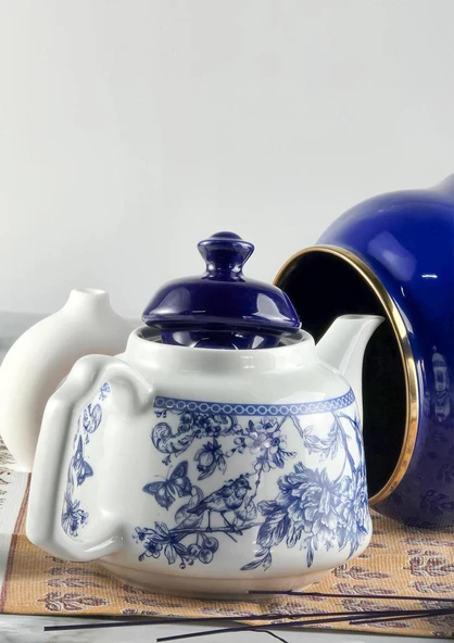 Alev Emaye Porselen Çaydanlık Takımı - Emaye Kettle Porselen Demlik - 3.5 Litre - 10