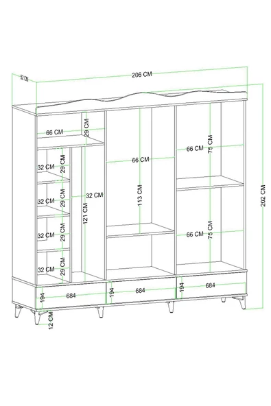 Evdemo Luna 6 Kapaklı 3 Çekmeceli Aynalı Gardırop Atlantik Çam - 4