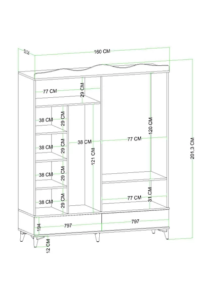 Evdemo Nova 4 Kapaklı 2 Çekmeceli Aynalı Gardırop Atlantik Çam - 4