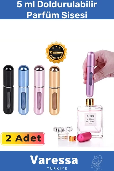 Deluxe Seri Doldurulabilir Parfüm Şişesi Cep Boy Kolay Taşınabilir Çanta İçi Mini 5 Ml 2 Adet