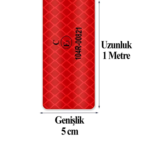 Tüvtürk Onaylı Bant Belgeli Reflektörlü Reflektif Fosforlu Şerit Bant İkaz BandıKırmızı 1 Metre 5 cm - 3