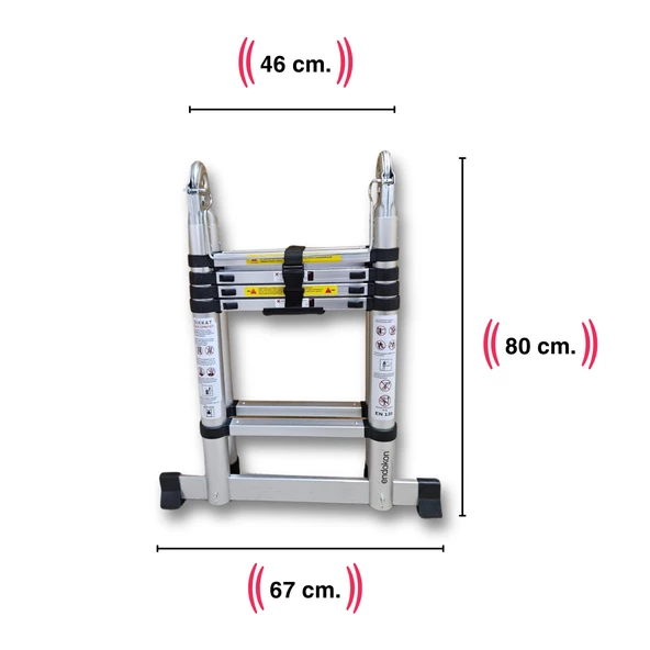 Endokon 160 + 160 cm. - 5+5 Basamaklı Teleskopik Merdiven - A Tipi Uzayan Merdiven - 2