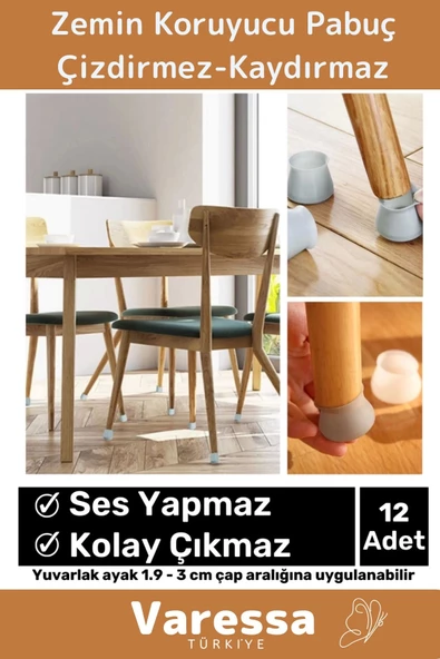 Deluxe Seri Kaydırmaz Çizdirmez Mobilya Masa Sandalye Zemin Koruyucu Silikon Ayak Kılıf 12 Adet