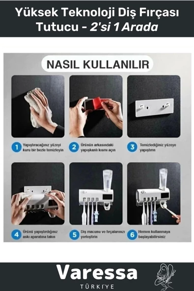 Özel Seri Usb Şarjlı Güneş Enerjili Otomatik Diş Macun Sıkacağı Tutucusu Sterilizatörlü 4 Adet - 2