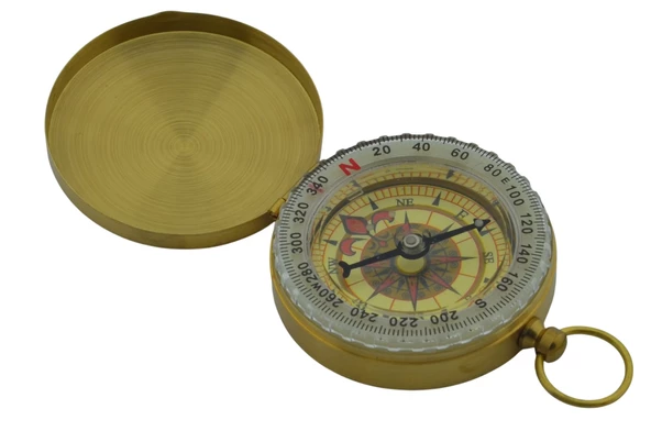 Yuvarlak Sarı Metal Kasa Su Geçirmez Fosforlu Dayanıklı Pusula (5cmx1.6cm) Defolu - 2