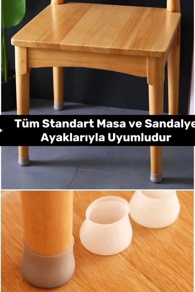 Deluxe Seri Kaydırmaz Çizdirmez Mobilya Masa Sandalye Zemin Koruyucu Silikon Ayak Kılıf 12 Adet - 4