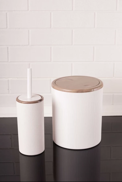 Lüks Mermer Desenli Çizgili Banyo Seti - 5li Banyo Set Beyaz - 3
