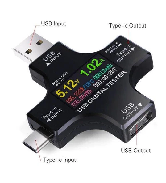 USB 3.0 Type-C DC Dijital Volt-Ampermetre Gerilim Akım Ölçüm Aleti - 2