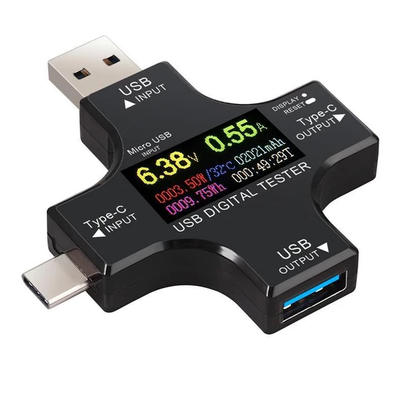 USB 3.0 Type-C DC Dijital Volt-Ampermetre Gerilim Akım Ölçüm Aleti
