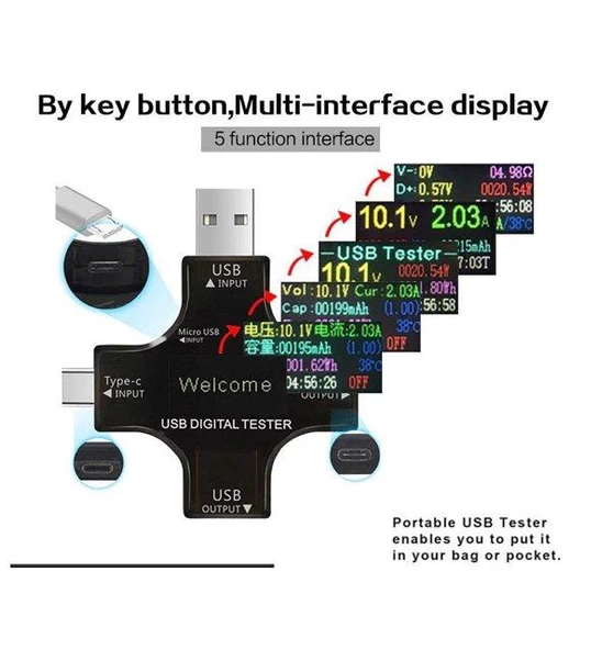 USB 3.0 Type-C DC Dijital Volt-Ampermetre Gerilim Akım Ölçüm Aleti - 3