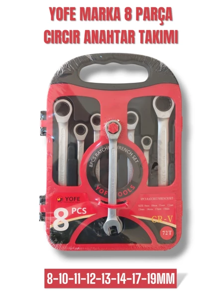 Orijinal Yofe 8 Parça Cırcırlı Kombine Anahtar Takımı (8-19 mm)