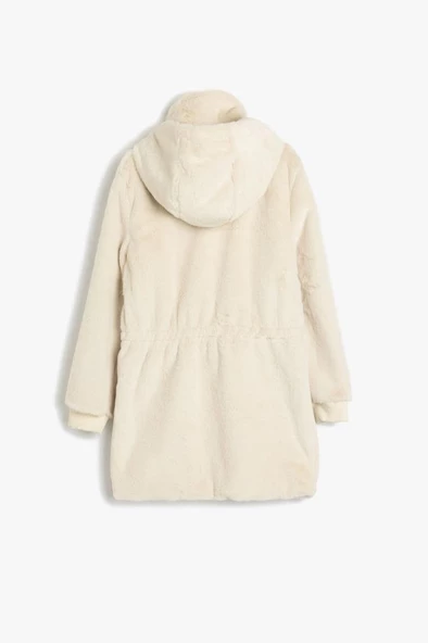 Koton Kız Çocuk Kapşonlu Peluş Mont Fermuarlı Cep Detaylı - 2