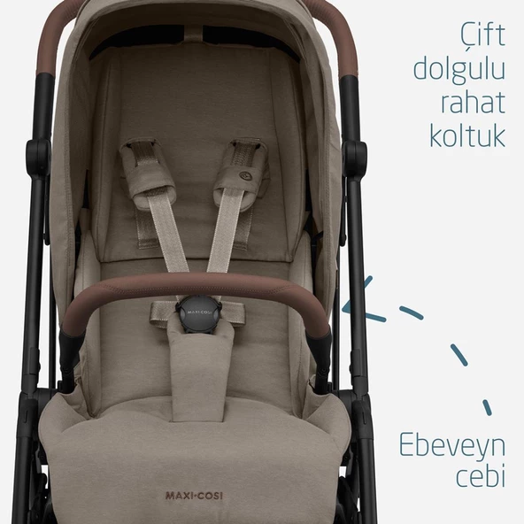 Maxi-Cosi Leona2 Çift Yönlü Uzatılabilir Sırt Desteği Tam Yatabilir Bebek Arabası Twillic Truffle - Resim 10