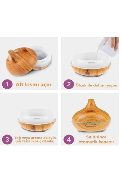 550 ml Aroma Difüzörü Buhar Ultrasonik 7 Renk Led Işıklı Aromatik Oda Kokusu Hava Nemlendirici - 3