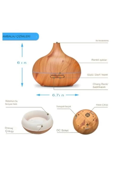 550 ml Aroma Difüzörü Buhar Ultrasonik 7 Renk Led Işıklı Aromatik Oda Kokusu Hava Nemlendirici - 4