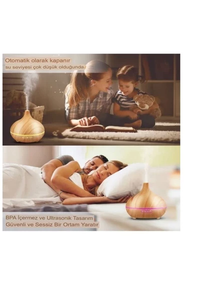 550 ml Aroma Difüzörü Buhar Ultrasonik 7 Renk Led Işıklı Aromatik Oda Kokusu Hava Nemlendirici - 2