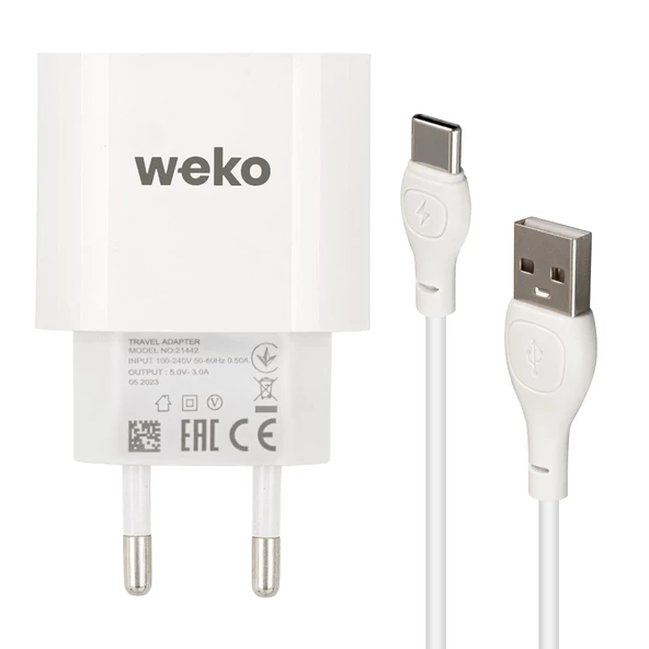 Weko WK-21442 3 Amper Cep Telefonu Şarj Aleti Adaptörü Type-c To Usb Kablolu - Resim 2