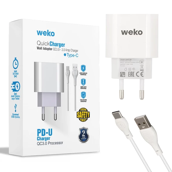 Weko WK-21442 3 Amper Cep Telefonu Şarj Aleti Adaptörü Type-c To Usb Kablolu