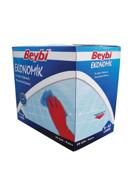 Beybi 9-9.5 Ekonomik 25li Paket Lateks Kırmızı Eldiven Pamuk Kaplı İç Yüzey Terlemeyi Azaltır