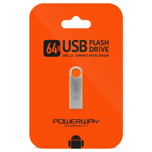 Powerway 64 GB USB 2.0 Metal Mini Flash Bellek Hafıza Saklama Alanı