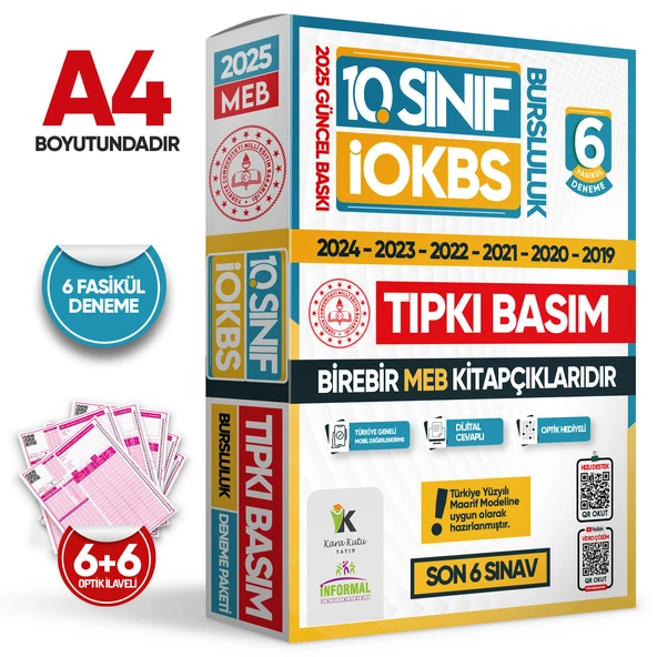 2025 10.Sınıf İOKBS (BURSLULUK SINAVI) MEB Çıkmış Soru Tıpkı Basım Deneme Paketi 6lı Türkiye Geneli