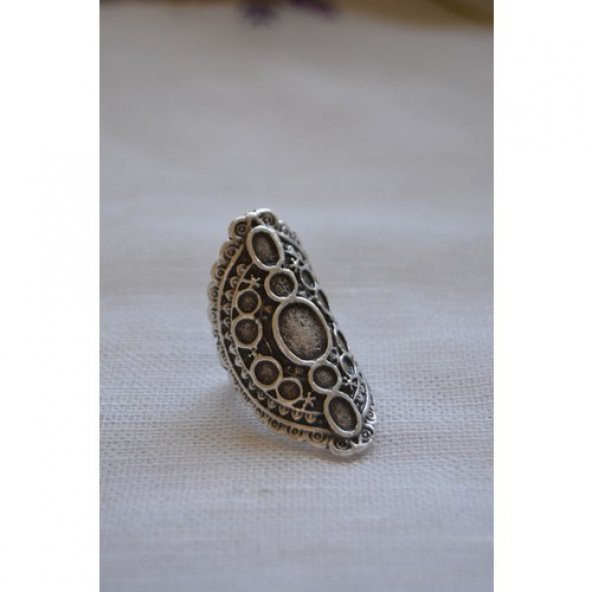 STONEAGE Bayan Antik Gümüş Bohem Yüzük Ayarlanabilir - Resim 2