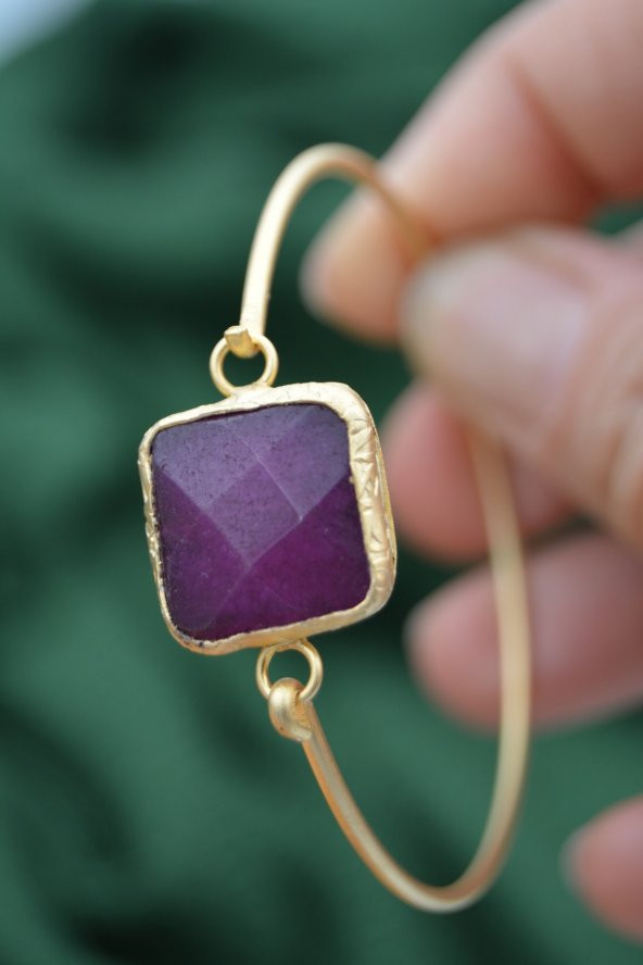 STONEAGE Bayan Bileklik Bilezik Altın Kaplama Mor Jade Taşlı - Resim 5