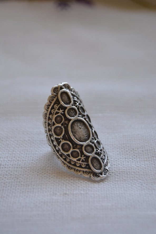 STONEAGE Bayan Antik Gümüş Bohem Yüzük Ayarlanabilir - Resim 4
