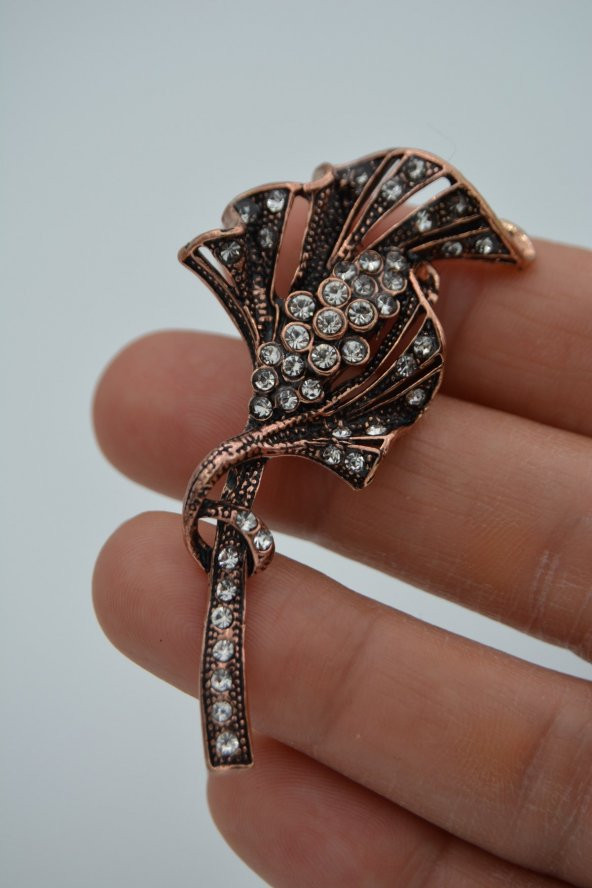 STONEAGE Broş Zirkon Taşlı Bronz - 4