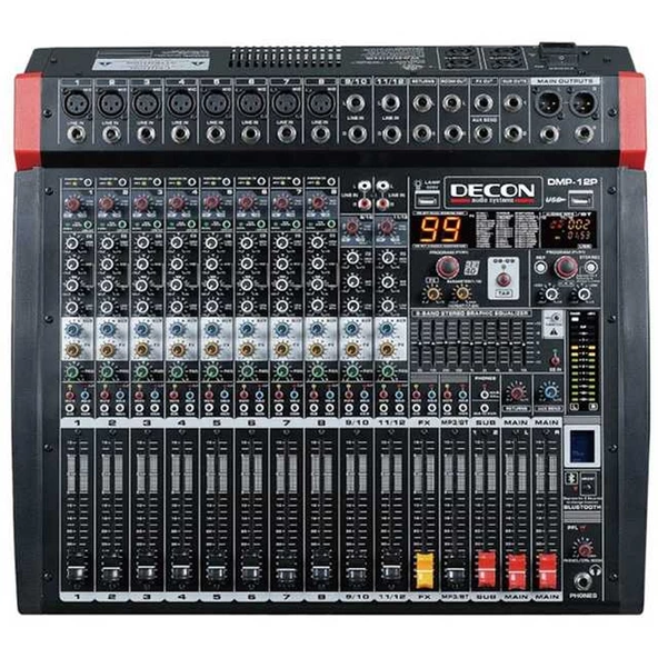 Decon Dmp-12P Usb Bluetooth 8 Kanal Mono 2 Kanal Stereo Anfi 2x650 Watt 12 Kanal Power Mixer Amfi Stüdyo Tipi