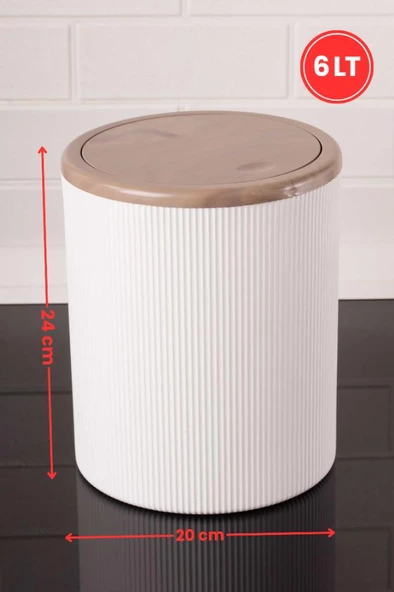 Mermer Desenli Sallanır Kapak Yuvarlak Banyo Çöp Kovası 6 lt, Mutfak Tezgah Üstü Çöp Kovası - 3