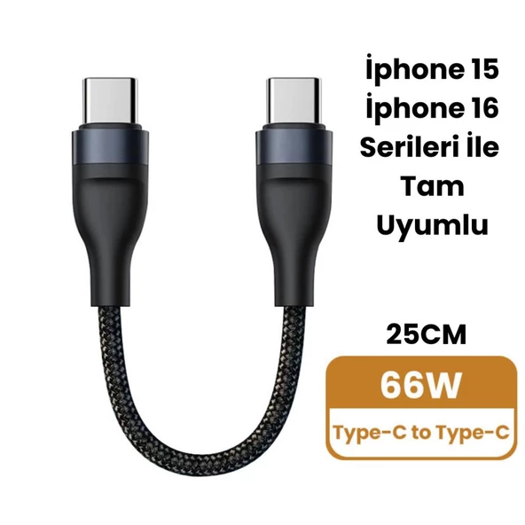 Coofbe Super Şarj 5A 66W Type-C Şarj Kablosu Kısa Type-C Powerbank Şarj Kablosu Örgü Kopmaz Kablo - 2