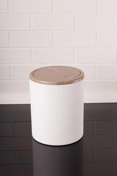Mermer Desenli Sallanır Kapak Yuvarlak Banyo Çöp Kovası 6 lt, Mutfak Tezgah Üstü Çöp Kovası - 2
