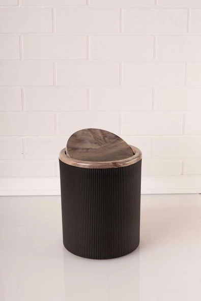 Mermer Desenli Sallanır Kapak Yuvarlak Banyo Çöp Kovası 6 lt, Mutfak Tezgah Üstü Çöp Kovası - 8