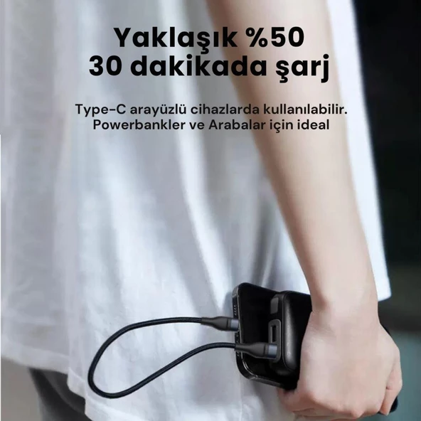 Coofbe Super Şarj 5A 66W Type-C Şarj Kablosu Kısa Type-C Powerbank Şarj Kablosu Örgü Kopmaz Kablo - 3