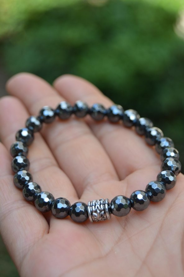 STONEAGE Faset Kesilmiş Hematit Gri Unisex Bileklik Hem Bay Hem B - Resim 4