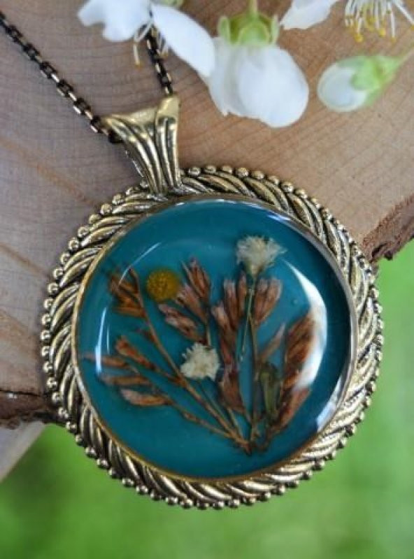 STONEAGE Gerçek Çiçek El Yapımı Bayan Yaşayan Kolye - Resim 4